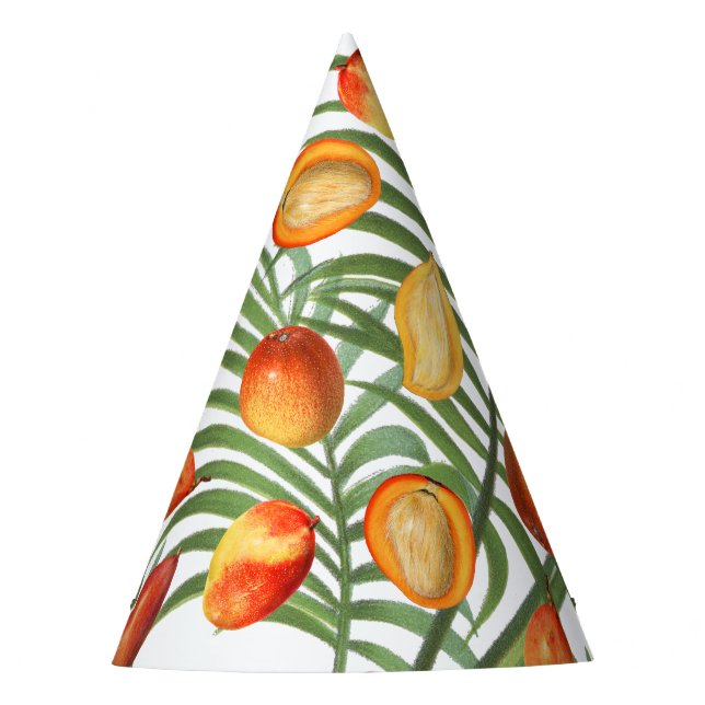 Vintage Mango & Greenery Summer Fruit Pattern Party Hat (Front)