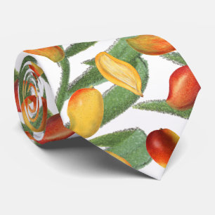 Vintage Mango & Greenery Summer Fruit Pattern Tie