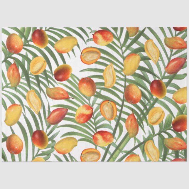 Vintage Mango & Greenery Summer Fruit Pattern Tissue Paper (Front)