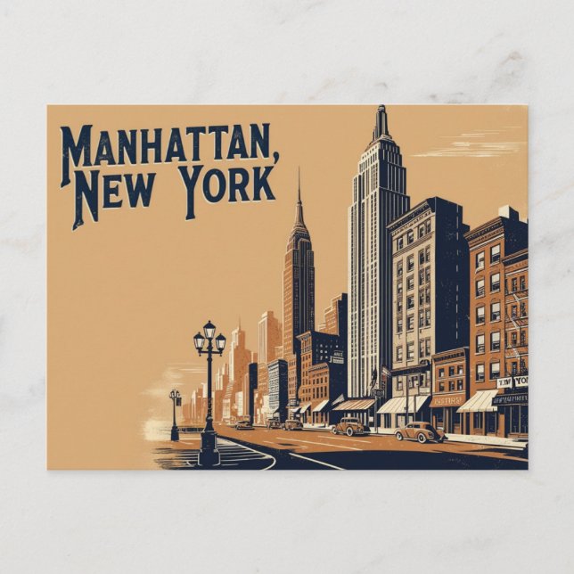 Vintage Manhattan, New York Postcard (Front)