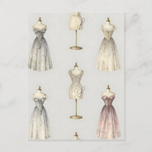 Vintage Mannequin Ballgown Pattern Postcard