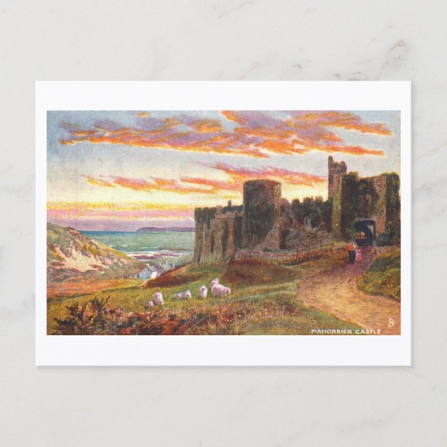 Vintage Manorbier Castle, Wales Postcard (Front)