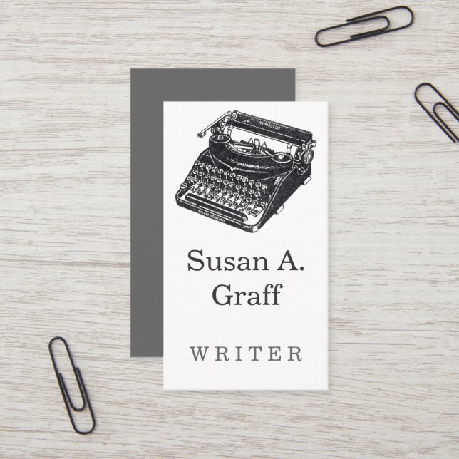 Vintage Manual Typewriter Writer Design Business Card (Front/Back In Situ)