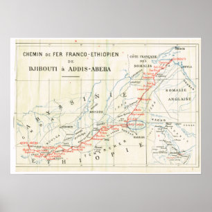 Vintage map, 1920, French, Chemin de Fer, Ethiopie Poster