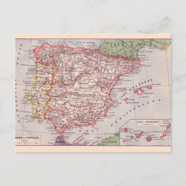 Vintage map, 1920, Spain Postcard (Front)