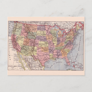 Vintage map, 1920, USA States Postcard