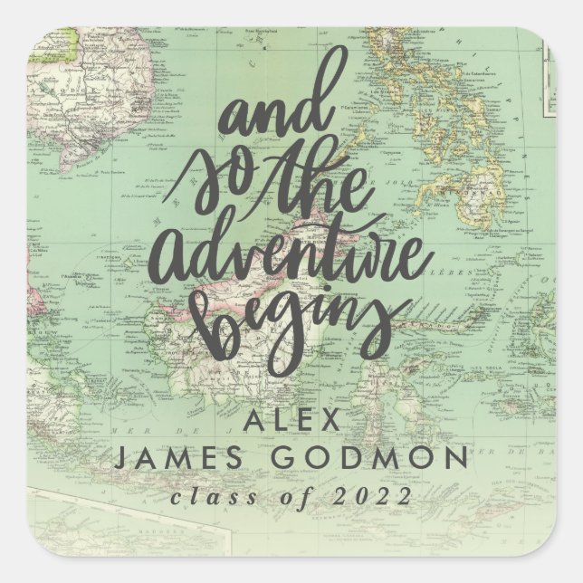 Vintage map adventure graduation graduation square sticker (Front)