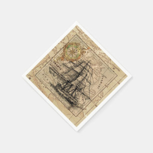 Vintage Map and Ship Napkin