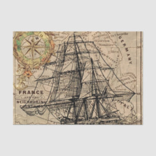 Vintage Map and Ship Tissue Paper