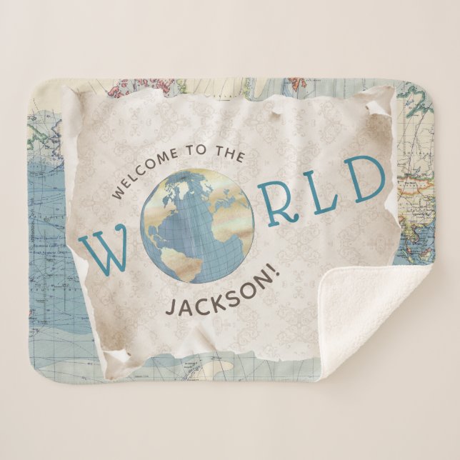 Vintage Map Baby Blanket (Front (Horizontal))