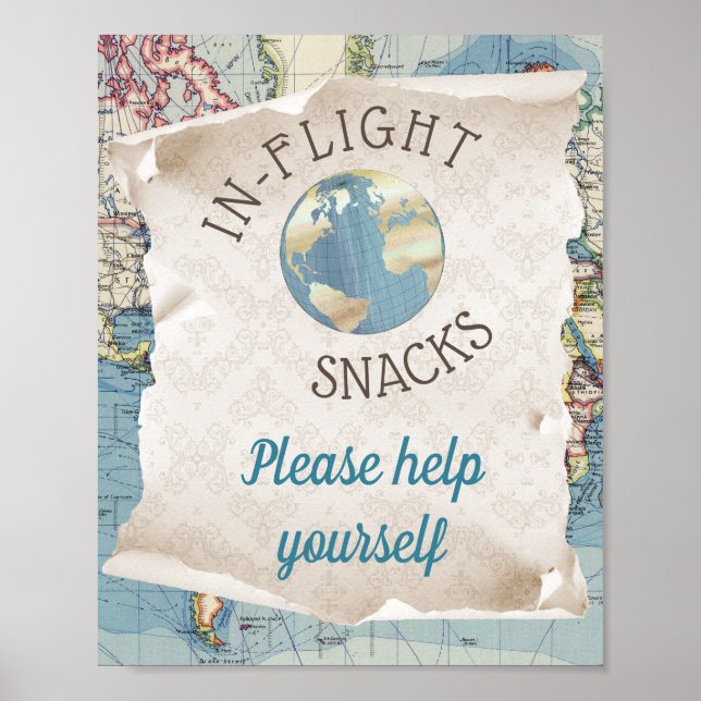 Vintage Map Baby Shower Food Table Sign (Front)