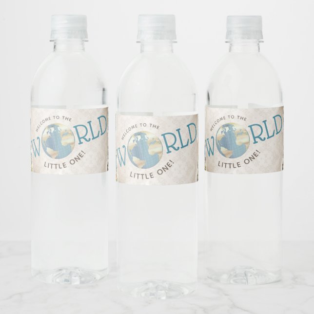 Vintage Map Baby Shower Water Bottle Labels (Bottles)
