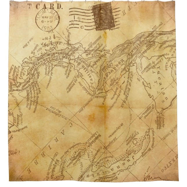 Vintage map background paper shower curtain (Front)