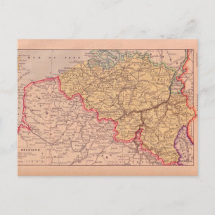 Vintage map, Begium, circa 1920 Postcard