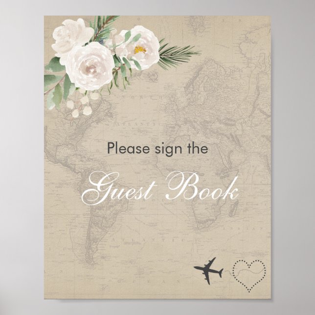 Vintage Map Bridal Shower Guest Book Sign (Front)