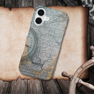 Vintage Map Compass Monogram iPhone 16 Case