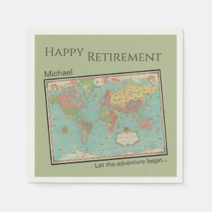 Vintage Map Custom Retirement Party Napkin