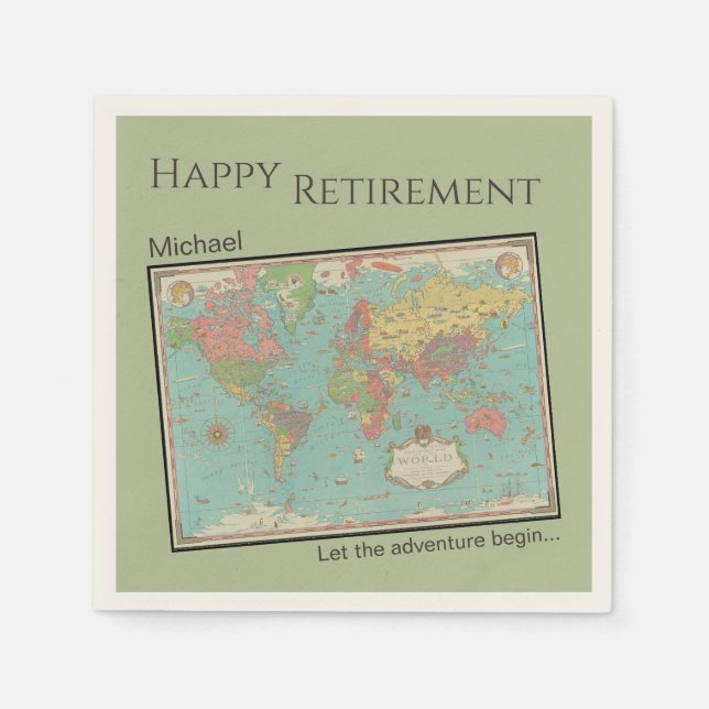 Vintage Map Custom Retirement Party  Napkin (Front)