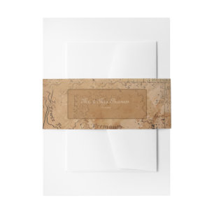 Vintage Map Destination Wedding Custom Monogram Invitation Belly Band