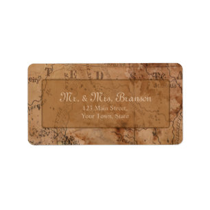 Vintage Map Destination Wedding Custom Monogram Label
