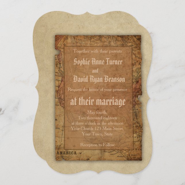 Vintage Map Destination Wedding Invitation (Front/Back)