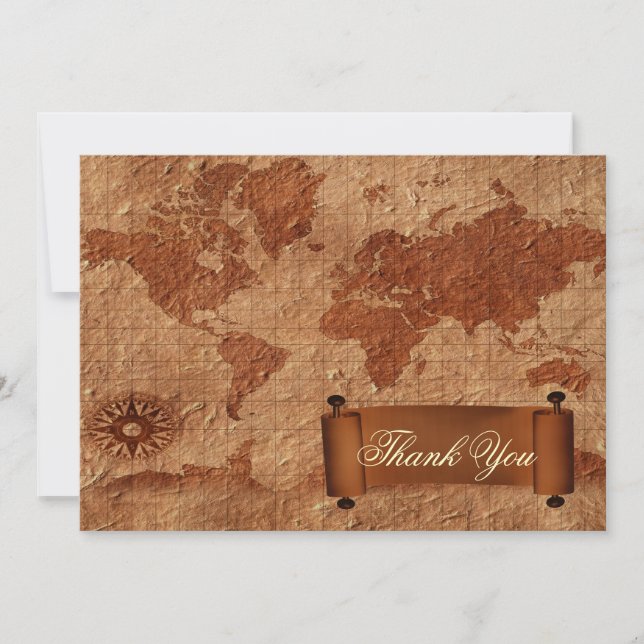vintage map destination wedding Thank You Card (Front)