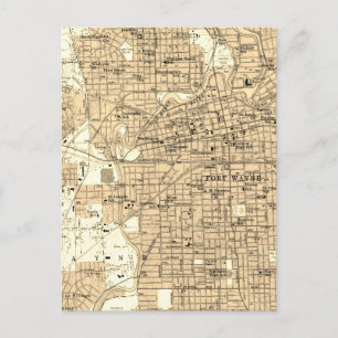 Vintage Map Fort Wayne Indiana Postcard