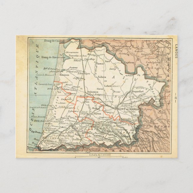 Vintage map France  Landes Postcard (Front)