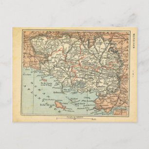 Vintage map France Morbihan Postcard