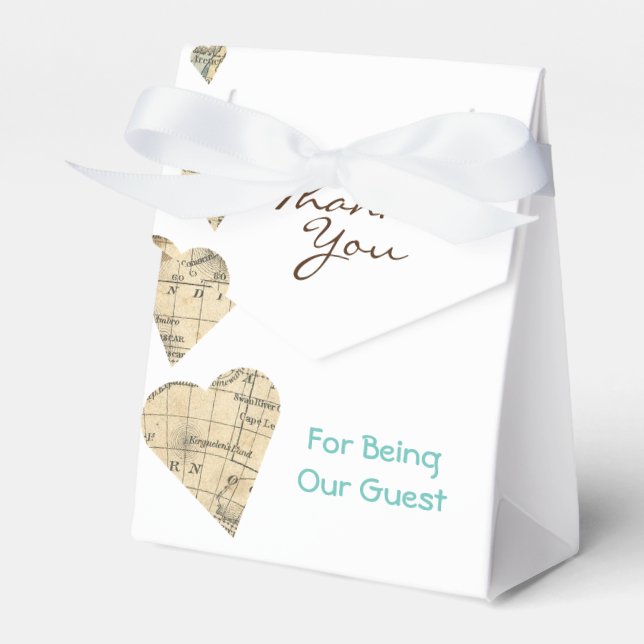 Vintage Map Hearts Favour Box (Front Side)