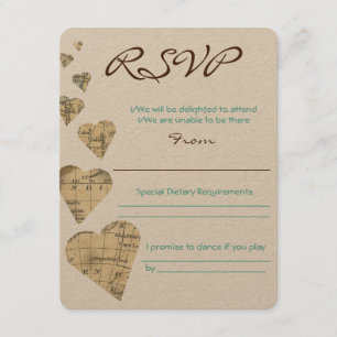 Vintage Map Hearts RSVP Card
