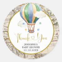 Vintage Map Hot Air Balloon Baby Shower Thank You