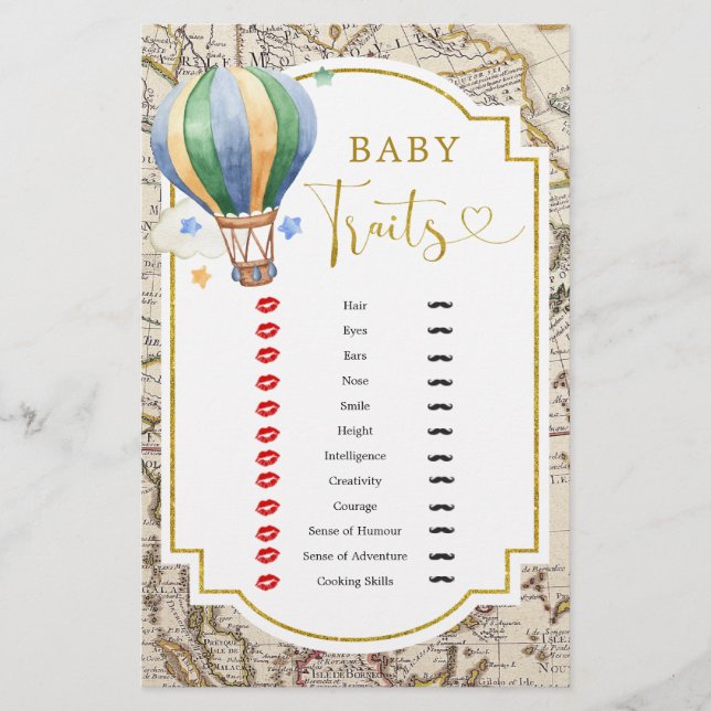 Vintage Map Hot Air Balloon Shower Baby Traits (Front)