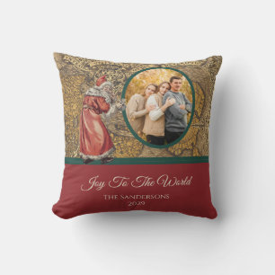Vintage Map Joy to the World  Santa Claus Cushion