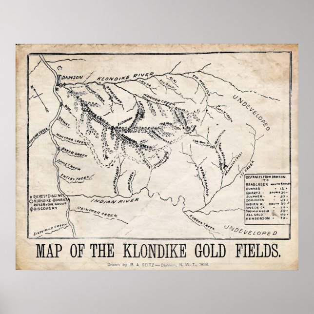 Vintage Map - Klondike - Dawson Gold Fields 1898 Poster (Front)