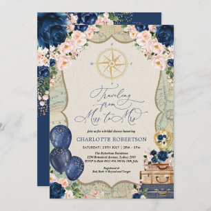 Vintage Map Miss to Mrs Navy Blush Bridal Shower Invitation