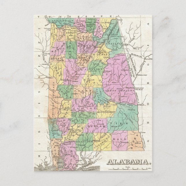 Vintage Map of Alabama (1827) Postcard (Front)