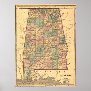 Vintage Map of Alabama (1848) Poster