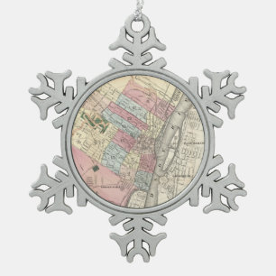 Vintage Map of Albany NY (1874) Snowflake Pewter Christmas Ornament