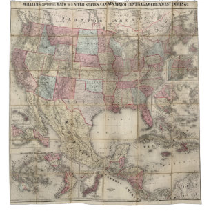 Vintage Map Of Americas Shower Curtain
