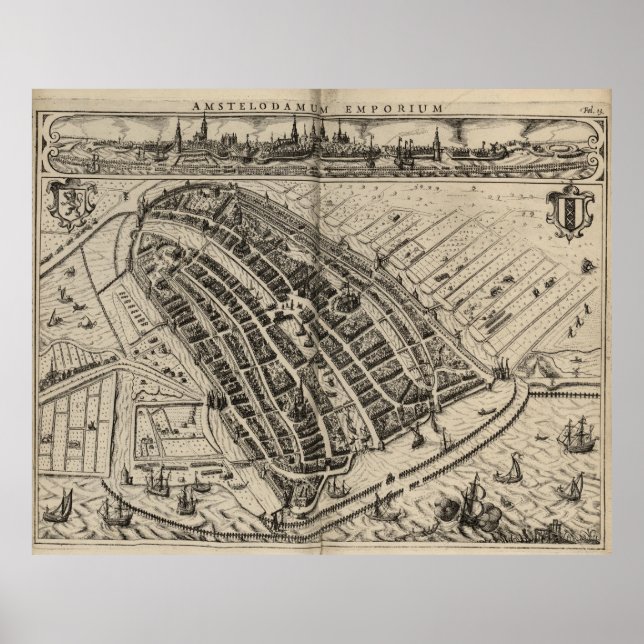 Vintage Map of Amsterdam (1614) Poster (Front)