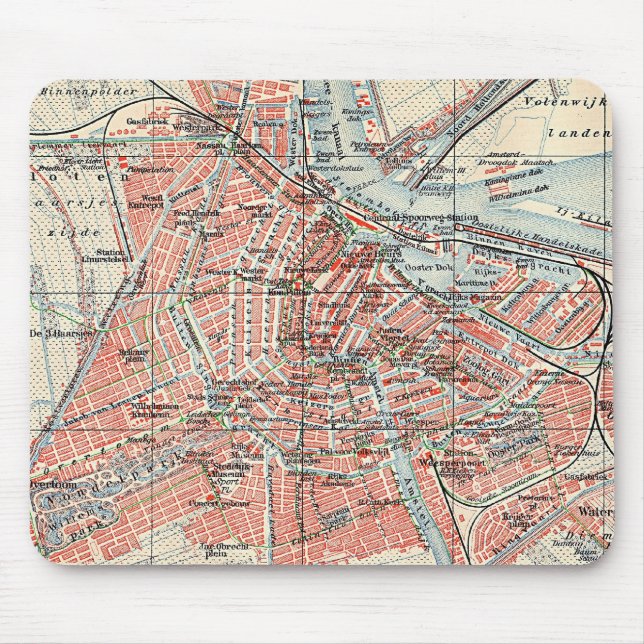 Vintage Map of Amsterdam (1905) (2) Mouse Pad (Front)