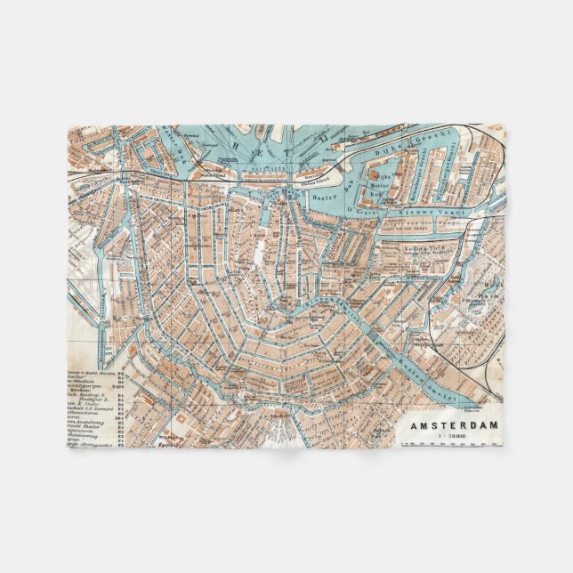 Vintage Map of Amsterdam (1905) Fleece Blanket (Front (Horizontal))