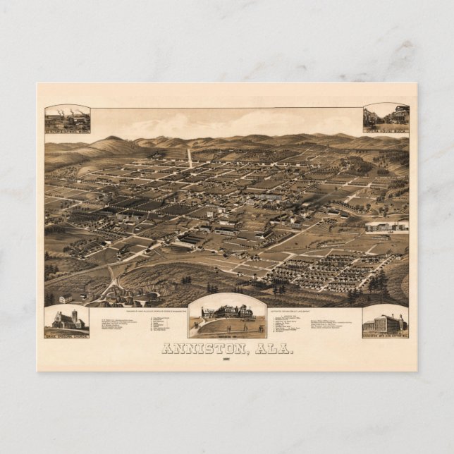 Vintage Map of Anniston, Alabama (1887) Postcard (Front)