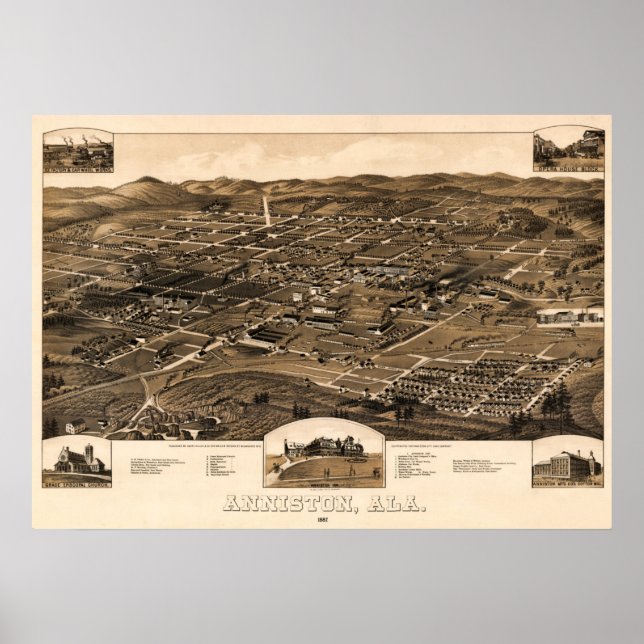 Vintage Map of Anniston, Alabama (1887) Poster (Front)