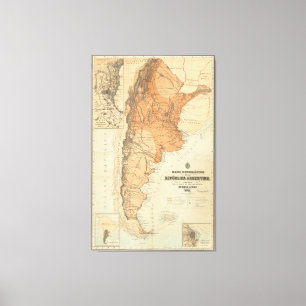 Vintage Map of Argentina (1882) Canvas Print
