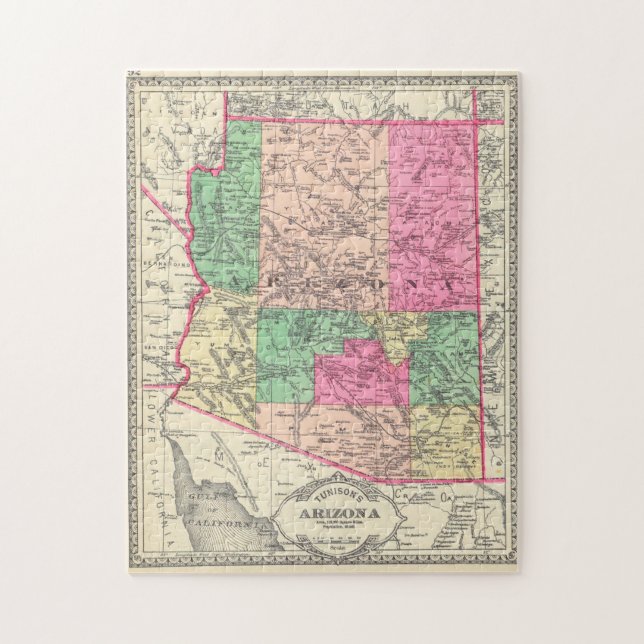 Vintage Map of Arizona (1881) Jigsaw Puzzle (Vertical)