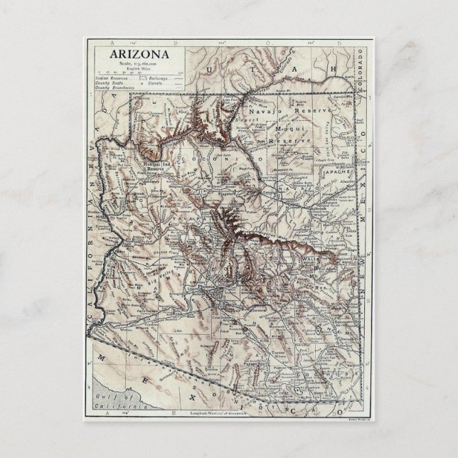 Vintage Map of Arizona (1911) Postcard (Front)