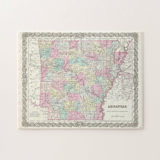 Vintage Map of Arkansas (1855) Jigsaw Puzzle (Horizontal)