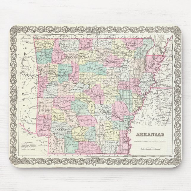 Vintage Map of Arkansas (1855) Mouse Pad (Front)